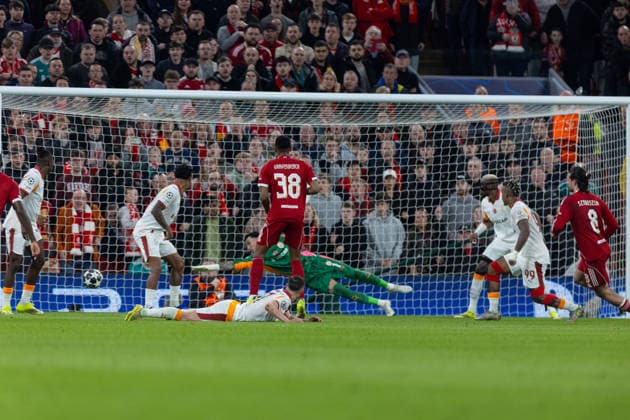 Football - UEFA Champions League - Round of 16 - 2nd Leg - Liverpool FC v Galatasaray A.Åž. LIVERPOOL, ENGLAND - Wednesday, March 18, 2026: Liverpool s Dominik Szoboszlai scores the first goal during the UEFA Champions League Round of 16 2nd Leg match between Liverpool FC and Galatasaray A.Åž. at Anfield. (Photo by David Rawcliffe Propaganda) LIVERPOOL Anfield MERSEYSIDE ENGLAND  Copyright: xDavidxRawcliffex P2026-03-18-Liverpool_Galatasaray-49
