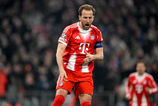 FOOTBALL CHAMPIONS LEAGUE SEASON 2025 2026 Round of 16 second leg 18 03 2026 FC Bayern Muenchen Atalanta Bergamo FC Bayern Muenchen cheers after scorer Harry Kane scores from the penalty spot to make it 1-0