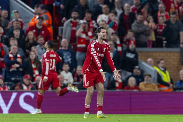 Football - UEFA Champions League - Round of 16 - 2nd Leg - Liverpool FC v Galatasaray A.Åž. LIVERPOOL, ENGLAND - Wednesday, March 18, 2026: Liverpool s Dominik Szoboszlai reacts during the UEFA Champions League Round of 16 2nd Leg match between Liverpool FC and Galatasaray A.Åž. at Anfield. (Photo by David Rawcliffe Propaganda) LIVERPOOL Anfield MERSEYSIDE ENGLAND  Copyright: xDavidxRawcliffex P2026-03-18-Liverpool_Galatasaray-63