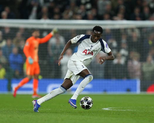 LONDON, ENGLAND - MARCH 18: Pape Matar Sarr of Tottenham Hotspur on the ball during the UEFA Champions League 2025 26 Round of 16 Second Leg match between Tottenham Hotspur and Atletico de Madrid at Tottenham Hotspur Stadium on March 18, 2026 in London, England.  Copyright: xJayxPatel SPPx Sportspressphoto_SPR113165