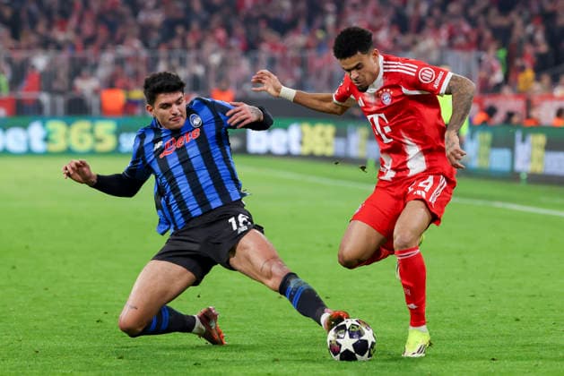 Raoul Bellanova Atalanta BC and Luis Diaz FC Bayern Muenchen battle for the ball, UEFA Champions League 2025 26 Round of 16 Second Leg, FC Bayern Munich v Atalanta BC, Football Arena Munich on March 18, 2026 in Munich, Germany Photo by Marco Steinbrenner DeFodi Images Raoul Bellanova Atalanta BC and Luis Diaz FC Bayern Muenchen battle for the ball, UEFA Champions League 2025 26 Round of 16 Second Leg, FC Bayern München v Atalanta BC, Football Arena Munich, March 18, 2026 in Munich, Germany Photo by Marco Steinbrenner DeFodi Images