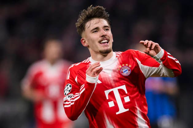 FC Bayern Munchen v Atalanta BC - UEFA Champions League Lennart Karl of FC Bayern Munchen celebrates after scoring a goal during the UEFA Champions League 2025 26 knockout phase round of 16 second leg football match between FC Bayern Munchen and Atalanta BC. Munich Germany Copyright: xNicolòxCampox