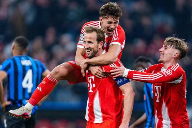 18 03 2026, FC Bayern München vs Atalanta Bergamo, UEFA Champions League, Round of 16 second leg goal for 2 0 by Harry Kane FC Bayern Muenchen, 9 Tom Bischof FC Bayern Muenchen, 20 Jubel Lennart Karl FC Bayern Muenchen, 42 Regulations prohibit any use of photographs as image sequences and or quasi video Copyright: xBahhoxKarax
