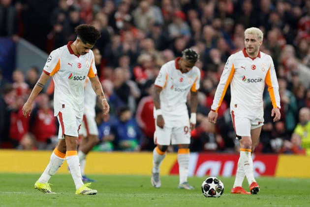 Liverpool, England, 18th March 2026. Gabriel Sara of Galatasaray looks dejected after Ryan Gravenberch of Liverpool scores to make it 3-1 during the Liverpool vs Galatasaray UEFA Champions League round of 16 match at Anfield, Liverpool. Picture credit should read: Cody Froggatt Sportimage EDITORIAL USE ONLY. No use with unauthorised audio, video, data, fixture lists, club league logos or live services. Online in-match use limited to 120 images, no video emulation. No use in betting, games or single club league player publications. SPI_059_CF_Liverpool_Galatasaray SPI-4618-0058