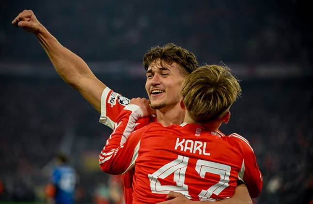 18 03 2026, xemx, Football UEFA Champions League, FC Bayern Muenchen Atalanta Bergamo v l Lennart Karl FC Bayern Muenchen Jubel, Torjubel, celebrate the goal, jubiliert über das Tor zum 3 0 DFL DFB REGULATIONS PROHIBIT ANY USE OF PHOTOGRAPHS as IMAGE SEQUENCES and or QUASI VIDEO Muenchen