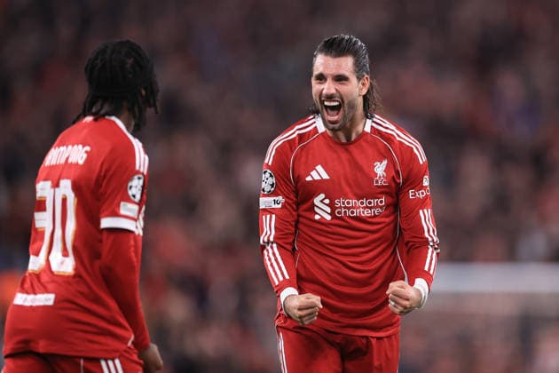 Fußball UEFA Champions League Achtelfinale 2. Spiel Liverpool gegen Galatasaray 18. März 2026 UEFA Champions League Achtelfinale 2. Spiel Liverpool gegen Galatasaray Dominik Szoboszlai von Liverpool feiert seinen dritten Treffer Foto Simon Stacpoole Abseits Liverpool UK  Copyright: xSimonxStacpoolexOffside