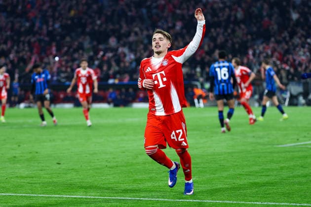 Soccer Champions League round of 16 FC Bayern Munich Atalanta Bergamo on 18 03 2026 at the Allianz Arena in Munich Goal celebration to 3 0 by Lennart Karl Munich xMSx