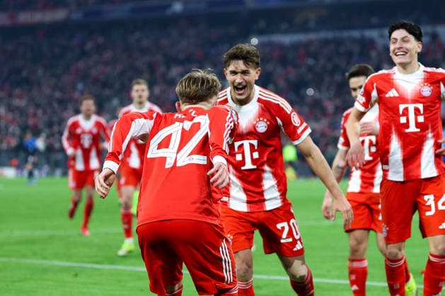 Soccer Champions League round of 16 FC Bayern Munich Atalanta Bergamo on 18 03 2026 at the Allianz Arena in Munich Goal celebration to 3 0 by Lennart Karl Munich xMSx