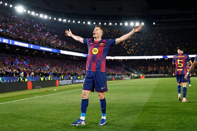 Robert Lewandowski (Barcelona), MARCH 18, 2026 - Football Soccer : Lewandowski celebrate after his goal during UEFA Champions League round of 16 2nd leg match between FC Barcelona, Barca - Newcastle United FC at the Camp Nou in Barcelona, Spain. Noxthirdxpartyxsales  aflo_324011038