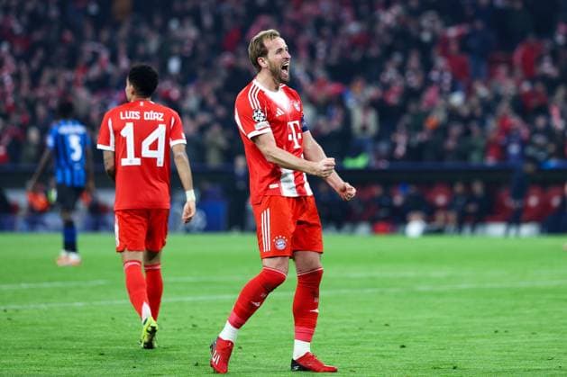 Soccer Champions League round of 16 FC Bayern Munich Atalanta Bergamo on 18 03 2026 at the Allianz Arena in Munich Goal celebration to 2 0 by Harry Kane Munich xMSx