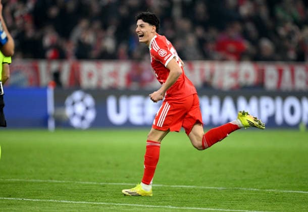 FOOTBALL CHAMPIONS LEAGUE SEASON 2025 2026 Round of 16 second leg 18 03 2026 FC Bayern Muenchen Atalanta Bergamo FC Bayern Muenchen celebrating after the goal for 3 0, from left , Deniz Ofli
