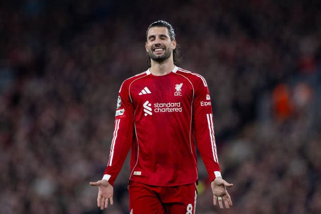 Football - UEFA Champions League - Round of 16 - 2nd Leg - Liverpool FC v Galatasaray A.Åž. LIVERPOOL, ENGLAND - Wednesday, March 18, 2026: Liverpool s Dominik Szoboszlai reacts to his shot going wide during the UEFA Champions League Round of 16 2nd Leg match between Liverpool FC and Galatasaray A.Åž. at Anfield. (Photo by David Rawcliffe Propaganda) LIVERPOOL Anfield MERSEYSIDE ENGLAND  Copyright: xDavidxRawcliffex P2026-03-18-Liverpool_Galatasaray-106