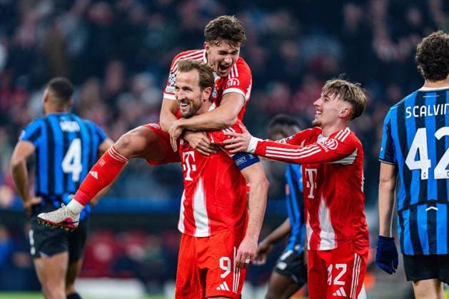 18 03 2026, FC Bayern München vs Atalanta Bergamo, UEFA Champions League, Round of 16 second leg goal for 2 0 by Harry Kane FC Bayern Muenchen, 9 Tom Bischof FC Bayern Muenchen, 20 Jubel Lennart Karl FC Bayern Muenchen, 42 Regulations prohibit any use of photographs as image sequences and or quasi video Copyright: xBahhoxKarax