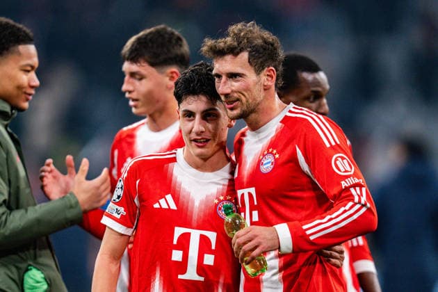 18 03 2026, FC Bayern München vs Atalanta Bergamo, UEFA Champions League, Round of 16 second leg Deniz Ofli FC Bayern München Leon Goretzka FC Bayern Muenchen, 8 Regulations prohibit any use of photographs as image sequences and or quasi video Copyright: xBahhoxKarax