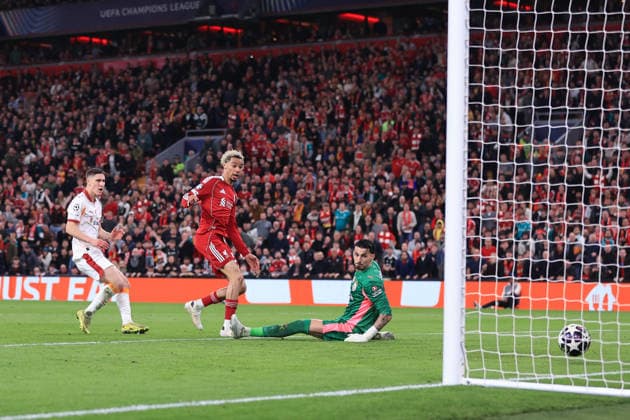 Fußball UEFA Champions League Achtelfinale Liverpool gegen Galatasaray 18. März 2026 UEFA Champions League Achtelfinale Liverpool gegen Galatasaray Hugo Ekitike von Liverpool erzielt das zweite Tor Foto Simon Stacpoole Abseits Liverpool UK  Copyright: xSimonxStacpoolexOffside