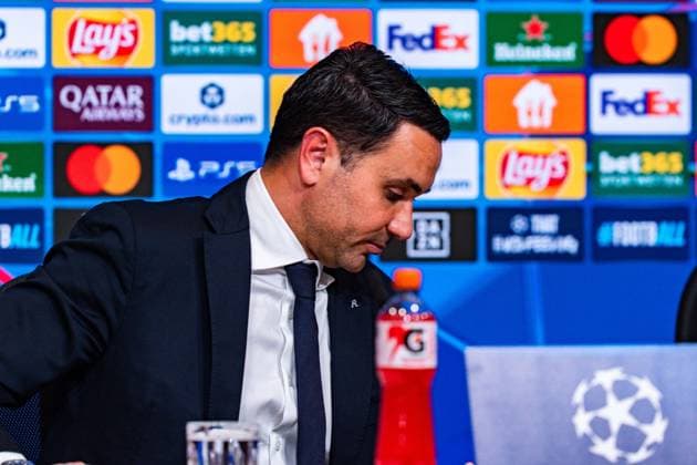 18 03 2026, FC Bayern München vs Atalanta Bergamo, UEFA Champions League, Round of 16 second leg Raffaele Palladino Atalanta Bergamo, Trainer, Coach at the post-match press conference Regulations prohibit any use of photographs as image sequences and or quasi video Copyright: xBahhoxKarax