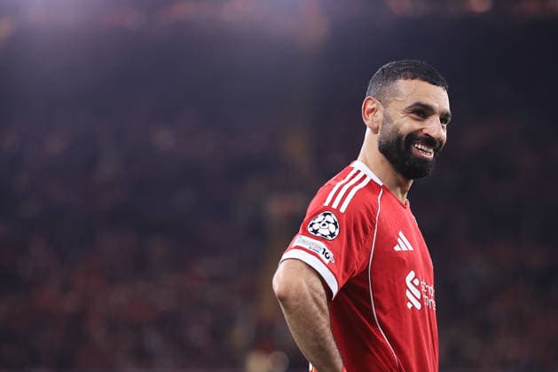 Fußball UEFA Champions League Achtelfinale Liverpool gegen Galatasaray 18. März 2026 UEFA Champions League Achtelfinale Liverpool gegen Galatasaray Mohamed Salah von Liverpool lächelt Foto Simon Stacpoole Abseits Liverpool UK  Copyright: xSimonxStacpoolexOffside