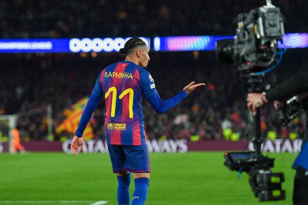 FC Barcelona, Barca v NEWCASTLE UNITED SPOTIFY CAMP NOU. BARCELONA. March 18, 2026 FC BARCELONA vs NEWCASTLE UNITED March 18, 2026 Raphina (11) of FC Barcelona celebrates scoring his team s seventh goal during the soccer match corresponding to the round of 16 match of the UEFA Champions League between FC Barcelona and Newcastle United at Spotify Camp Nou in Barcelona, Spain. Barcelona ESP Copyright: xS.xRosx