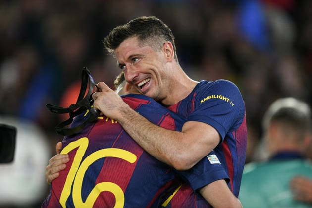 FC Barcelona, Barca v NEWCASTLE UNITED SPOTIFY CAMP NOU. BARCELONA. March 18, 2026 FC BARCELONA vs NEWCASTLE UNITED March 18, 2026 Robert Lewandowski (9) of FC Barcelona celebrates scoring his team s fifth goal with Fermin Lopez (16) of FC Barcelona during the soccer match corresponding to the round of 16 match of the UEFA Champions League between FC Barcelona and Newcastle United at Spotify Camp Nou in Barcelona, Spain. Barcelona ESP Copyright: xS.xRosx