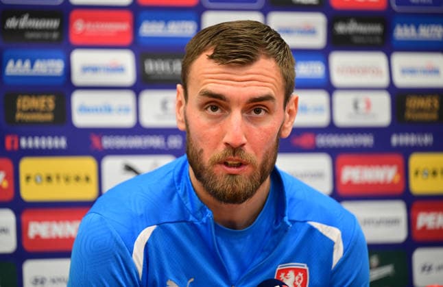 A first part of the Czech national football team has started its preparation for the World Cup play-offs in Prague, Czech Republic, on March 19, 2026. Tomas Chory during a meeting with the media. (CTKxPhoto RomanxVondrous) CTKPhotoP2026031903136  CTKPhotoP2026031903136