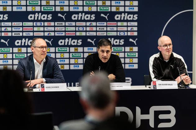 Press conference after the match, from l Mark Schober Chairman of the Board German Handball Federation DHB , Ingo Meckes Director of Sport German Handball Federation DHB , Tim Oliver Kalle Press Spokesman German Handball Federation DHB GER, Germany GER vs Egypt EGY , Handball, international match, 2025 2026 season, 19 03 2026 GER, Germany GER vs Egypt EGY , Handball, international match, 2025 2026 season, 19 03 2026 Dortmund Copyright: xEibner-Pressefoto JanxRollingerx EP_JSK