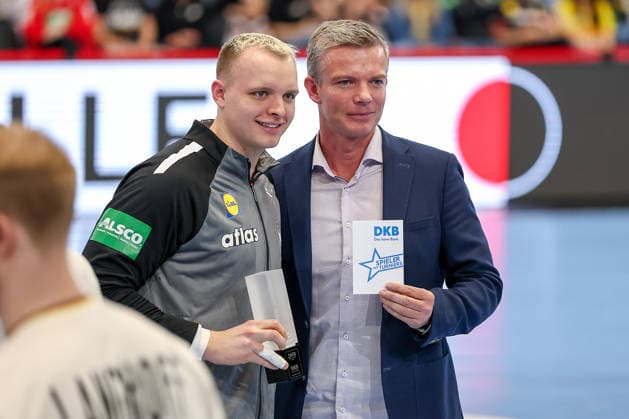 19 03 2026, Handball, Mens international match, Germany Egypt, Westfalenhalle Dortmund DKB Player of the European Handball Championship Award Justus Fischer Germany 54 North Rhine-Westphalia Germany