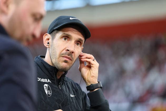 19 03 2026, xrekx, Football UEFA Europa League, SC Freiburg KRC Genk v l Julian Schuster Coach SC Freiburg in Interview DFL DFB REGULATIONS PROHIBIT ANY USE OF PHOTOGRAPHS as IMAGE SEQUENCES and or QUASI VIDEO Freiburg