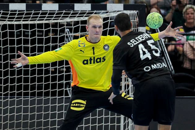 Goalkeepers David Spaeth Germany and Seif Elderea Egypt battle for the ball, Handball International Friendly, Germany v Egypt, Westfalenhalle, March 19, 2026 in Dortmund, Germany Photo by Marco Steinbrenner DeFodi Images Goalkeepers David Spaeth Germany and Seif Elderea Egypt battle for the ball, Handball International Friendly, Germany v Egypt, Westfalenhalle, March 19, 2026 in Dortmund, Germany Photo by Marco Steinbrenner DeFodi Images
