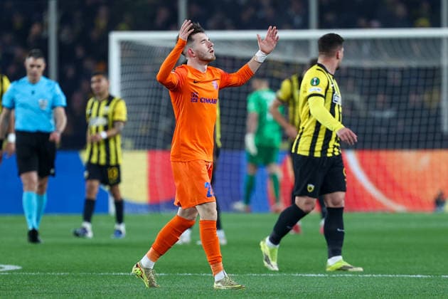 AEK Athens v NK Celje UEFA Europa League Nikita Iosifov of NK Celje celebrates scoring a goal during the UEFA Europa League Round of 16 Second Leg match at Allwyn Arena, Athens 19 03 2026 UK Newspapers OUT Copyright: xYannisxHalasx FIL-23160-0026
