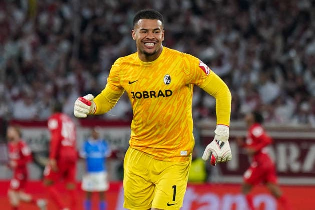 Germany Soccer UEFA Europa League 2025 2026, Round of 16 SC Freiburg vs KRC Genk Europa Park Stadion Noah Atubolu SC Freiburg, 01 joy, emotions, cheering, goal and goal celebration, gesture, gesture, facial expression, facial expression, emotion Copyright: xJOERANxSTEINSIEKx