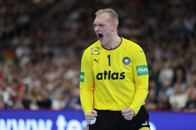 Germany Egypt, handball test match goalkeeper David Späth Germany, 1 cheers Mens international handball match between Germany and Egypt at the Westfalenhalle in Dortmund on March 19, 2026, Dortmund North Rhine-Westphalia Germany Westfalenhalle