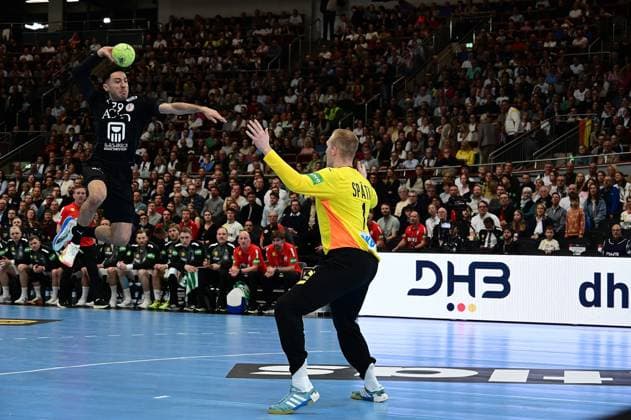 19.03.2026 xkhx Dortmund Westfalenhalle Länderspiel der Deutschen Handball - Nationalmannschaft zwischen Deutschland und Ägypten Yehia Eldera (Ägypten) gegen Torwart David Späth (1, GER)