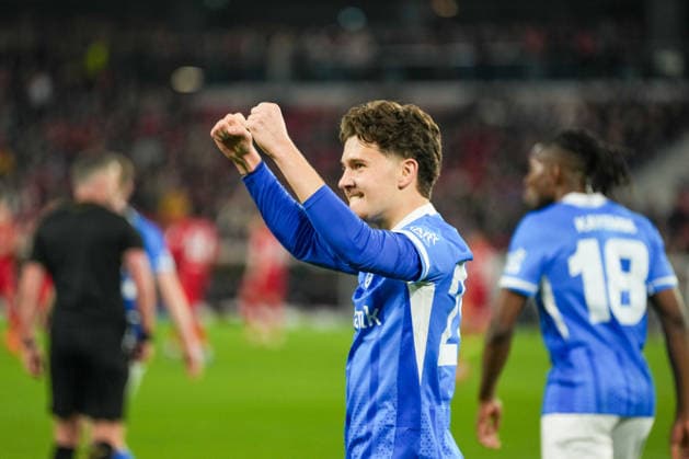 UEFA Europa League SC Freiburg vs KRC Genk, 19 03 2026 Goal celebration for 2 1 by Matte Smets KRC Genk, 6 on the picture Konstantinos Karetsas KRC Genk, 20 UEFA Europa League SC Freiburg vs KRC Genk, Europa Park Stadion, 19 03 2026 Copyright: xBEAUTIFULxSPORTS Boscox