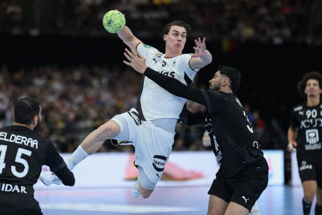 Germany Egypt, handball test match Miro Schluroff Germany, 5 against Mahmoud Abdelaziz Egypt, 35 mens international handball match between Germany and Egypt in the Westfalenhalle in Dortmund on March 19, 2026, Dortmund North Rhine-Westphalia Germany Westfalenhalle