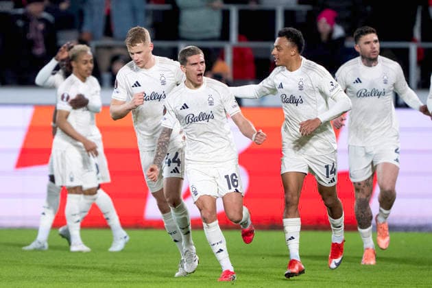 UEFA Europa League FC Midtjylland Nottingham Forest Nottingham Forest s players celebrate after Nicolas Dominguez put the visitors ahead during the match between FC Midtjylland and Nottingham Forest in the Europa League 2nd match at MCH Arena in Herning on Thursday, March 19, 2026 Photo Bo Amstrup Ritzau Scanpix , Herning Denmark Mors  Copyright: BoxAmrstrupx xRitzauxScanpix BoxAmstrupx spdk20260319-194111-L