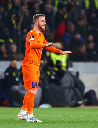 AEK Athens v NK Celje UEFA Europa League Rudi Pozeg Vancas of NK Celje celebrates scoring a goal during the UEFA Europa League Round of 16 Second Leg match at Allwyn Arena, Athens 19 03 2026 UK Newspapers OUT Copyright: xYannisxHalasx FIL-23160-0041
