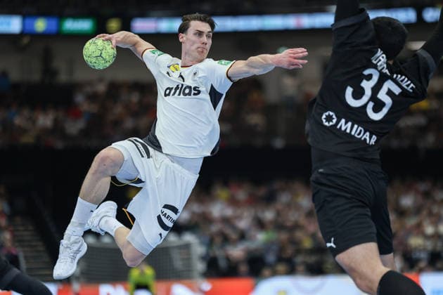 Germany Egypt, handball test match Miro Schluroff Germany, 5 against Mahmoud Abdelaziz Egypt, 35 mens international handball match between Germany and Egypt in the Westfalenhalle in Dortmund on March 19, 2026, Dortmund North Rhine-Westphalia Germany Westfalenhalle