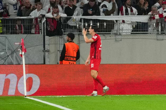 UEFA Europa League SC Freiburg vs KRC Genk, 19 03 2026 Igor MatanoviÄ‡ SC Freiburg, 31 with his goal celebration for 2 0 UEFA Europa League SC Freiburg vs KRC Genk, Europa Park Stadion, 19 03 2026 Copyright: xBEAUTIFULxSPORTS Boscox