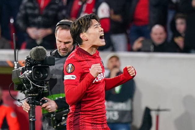 Germany Soccer UEFA Europa League 2025 2026, Round of 16 SC Freiburg vs KRC Genk Europa Park Stadium Goal and goal celebration to 4 1 by Yuito Suzuki SC Freiburg, 14 Joy, emotions, cheering, gesture, gesture, emotion, facial expression, facial expression Copyright: xJOERANxSTEINSIEKx