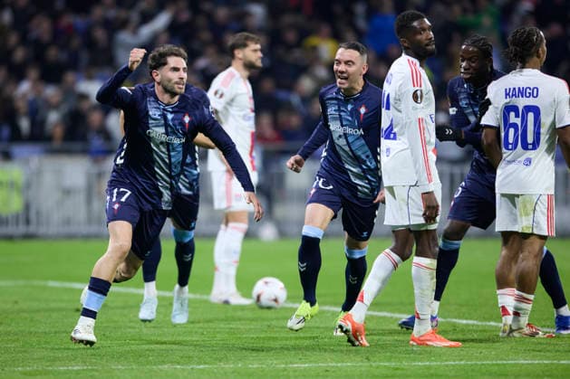 Olympique Lyonnais v Real Club Celta - Europa League DECINES-CHARPIEU, FRANCE - MARCH 19: Javi Rueda of Celta de Vigo celebrates after scoring his team s first goal during the UEFA Europa League 2025 26 Round of 16 Second Leg match between Olympique Lyonnais and Real Club Celta at OL Stadium on March 19, 2026 in Decines-Charpieu, France. DECINES-CHARPIEU OL Stadium Spain Copyright: xDiegoxSimonx