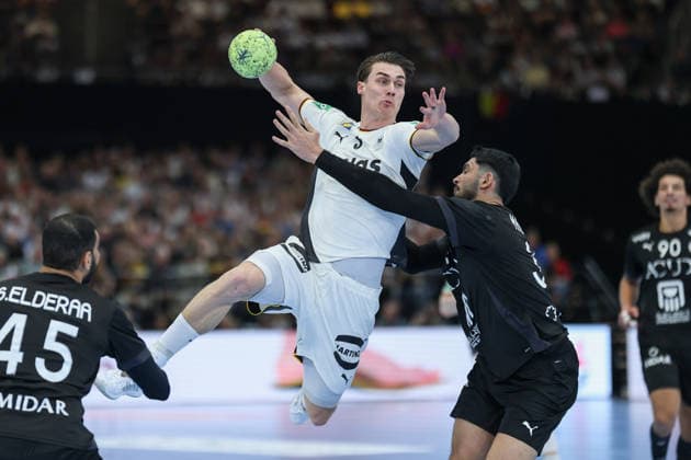 Germany Egypt, handball test match Miro Schluroff Germany, 5 against Mahmoud Abdelaziz Egypt, 35 mens international handball match between Germany and Egypt in the Westfalenhalle in Dortmund on March 19, 2026, Dortmund North Rhine-Westphalia Germany Westfalenhalle
