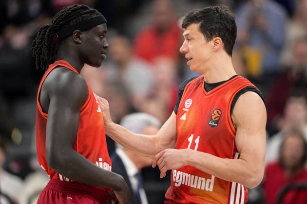 Basketball, Euroleague, 20260319, FC Bayern Munich Dubai Basketball Pictured from l Wenyen GABRIEL Bayern, 32 , Vladimir LUCIC Bayern, 11 Munich SAP Garden Bayern Germany Copyright: Passion2Press.dex xMarkusxFischex