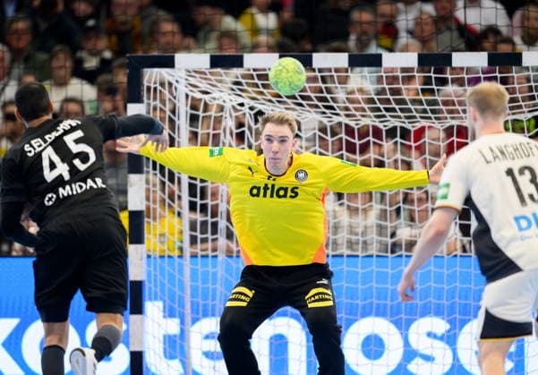 Action Goalkeeper Lasse Ludwig r GER against Seif Elderea EGY , Handball international match Men Germany GER Egypt EGY , on 19 03 2026 in Dortmund Germany Â