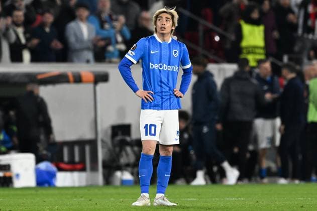 Genk s Junya Ito looks dejected after losing a soccer game between German Club Freiburg and Belgian KRC Genk in Freiburg im Breisgau, Germany on Thursday 19 March 2026, the return leg of the 1 16 Finals of the UEFA Europa League tournament. Genk won the first leg 1-0. JILLxDELSAUX  x168223141x
