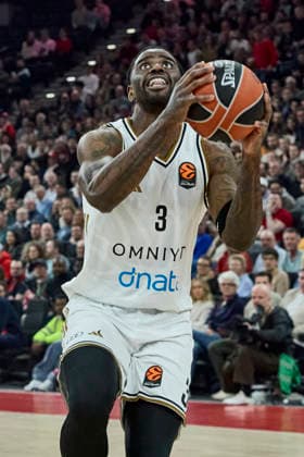 Turkish Airlines EuroLeague Basketball, FC Bayern Munich Basketball vs Dubai Basketball, Munich FC Bayern Basketball, Munich FC Bayern Basketball, Dubai Basketball, 2026 03 19 in Munich SAP Garden BACON Dwayne Dubai Basketball Forward F Nr3 DUB3 sportworld Munich SAP Garden Bayern Germany