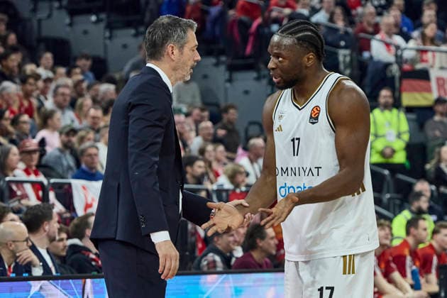 Turkish Airlines EuroLeague Basketball, FC Bayern Munich Basketball vs Dubai Basketball, Munich FC Bayern Basketball, Munich FC Bayern Basketball, Dubai Basketball, 2026 03 19 in Munich SAP Garden GOLEMAC Jurica Dubai Basketball Head Coach DUBHC , KABENGELE Mfiondu Dubai Basketball Center C Nr17 DUB17 sportworld München SAP Garden Bayern Deutschland