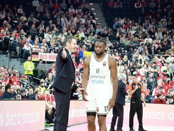 from left d5Jurica GOLEMAC Dubai , Mfiondu KABENGELE Dubai , Basketball, Euro League, 2025 26, FC Bayern München vs Dubai Basket, 19 03 26, SAP Garden, Munich Copyright: WolfgangxFehrmann