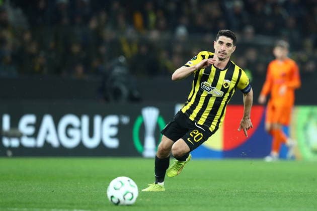 UEFA Conference League, AEK Athens vs vs Celje - Petros Mantalos of AEK Athens in action during the UEFA Conference League round of 16 second leg soccer match between AEK Athens and Celje, in Athens, Greece, 19 March 2026. IMAGO ONE INCH PRODUCTIONS ATHENS GREECE Copyright: xOnexInchxProductionsx 6899688