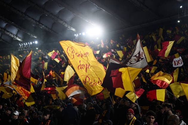 AS Roma fans cheer on during the UEFA Europa League 2025 2026 football match between AS Roma and Bologna FC 1909 at Stadio Olimpico in Roma (Italy), March 19, 2026. andreaxstaccioli