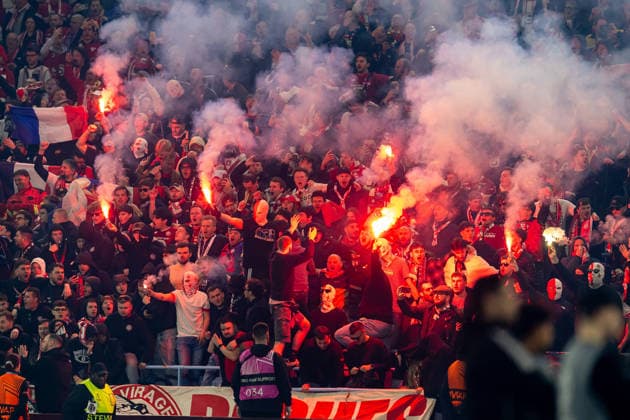 Aston Villa v Lille OSC, Europa League Flares let off by Lille fans before the Europa League match between Aston Villa and Lille OSC at Villa Park, Birmingham, UK on 19 March 2026. Birmingham Villa Park West Midlands UK Editorial use only , Copyright: xManjitxNarotrax PSI-23923-0005